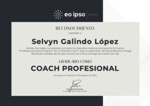 Reconocimiento del Eo Ipso Center como Coach Profesional a Selvyn Galindo Lopez 1